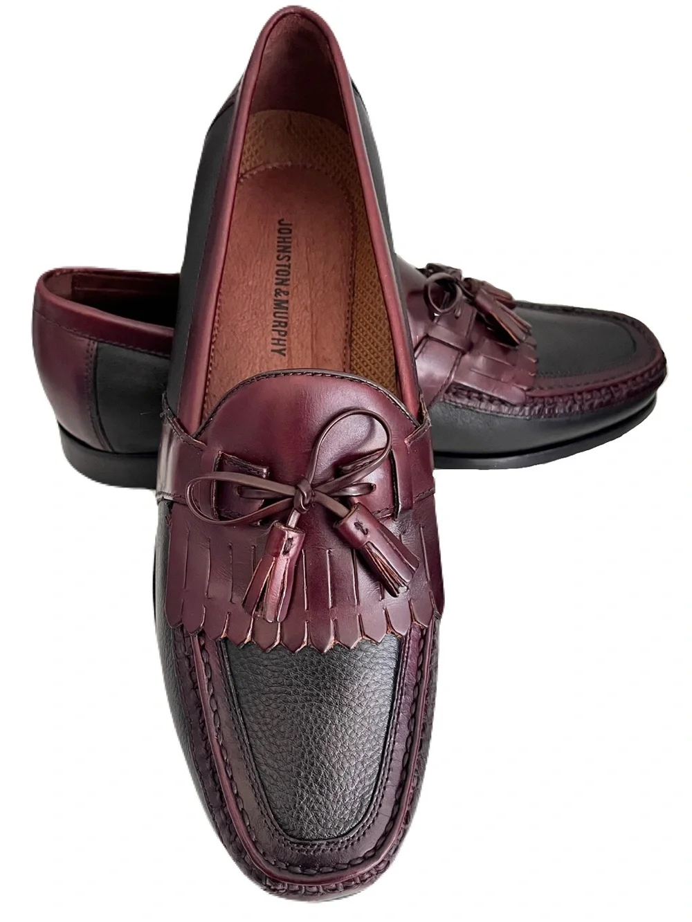 Johnson & Murphy ‘Aragon II’ Black and Burgundy Kiltie Tassel Loafers, Size 13W